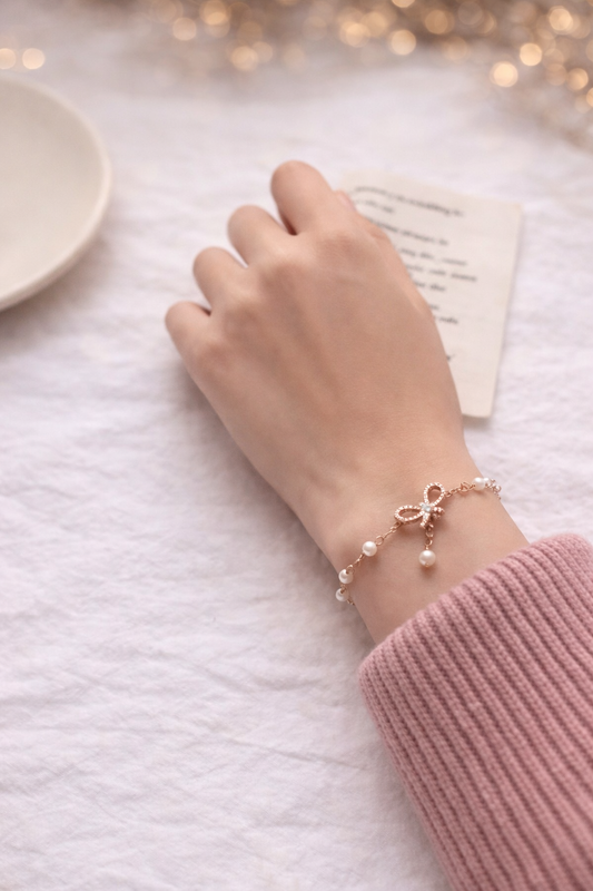 Delicate Bow and Pearl Bracelets