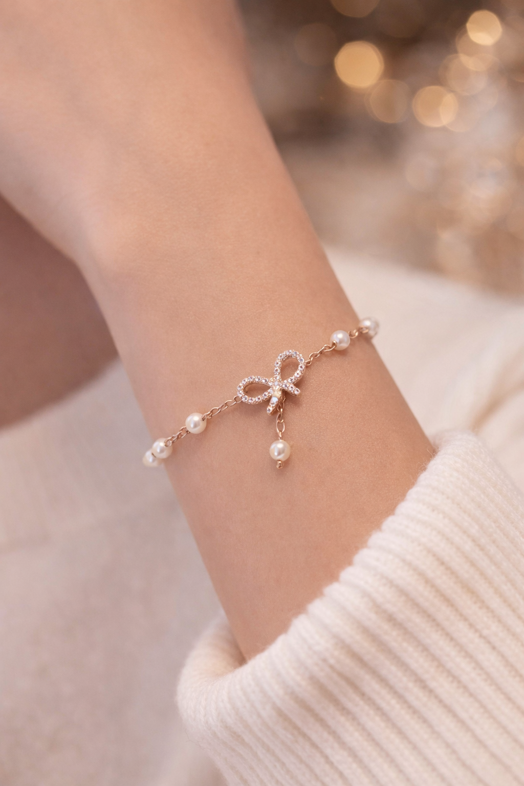 Delicate Bow and Pearl Bracelets